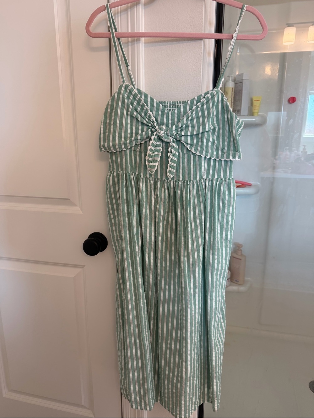 Old Navy Green and White Striped Midi Tie-Front Dress